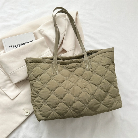 Damen Gesteppte Tragetasche Große Kapazität Rautenmuster Puffer Schultertasche Wattierte Handtasche Für Den Alltag