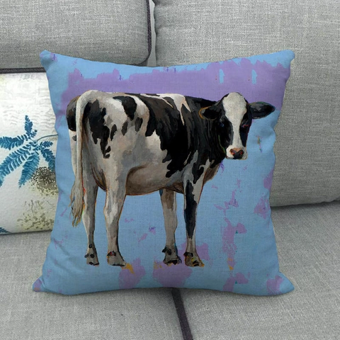 Cow Cattle Oil Painting Style Linen Throw Pillow Case Square Farmhouse Rustic Cushion Cover For Sofa Living Room Home Decor