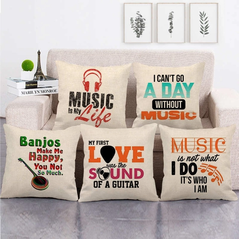 Federa Per Cuscino Tema Musica Lino Vintage Chitarra Disco Nota Stampa Fodera Per Cuscino Per Divano Arredamento Casa Retrò Artistico