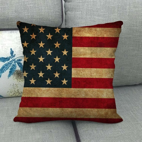 Vintage US Flag Linen Decorative Pillow Cover Stars And Stripes Patriotic Square Throw Cushion Case For Sofa Home Decor