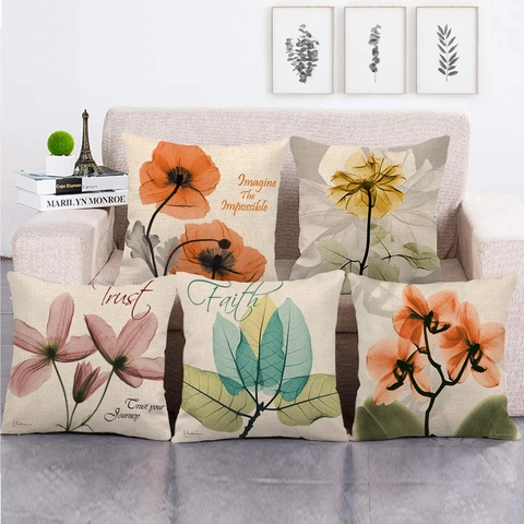 Decoratieve Kussenhoes Bloemen Inktdruk Linnen Katoen Kussenovertrek Moderne Kunst Woondecoratie Voor Bank Lounge Woonkamer Kantoor