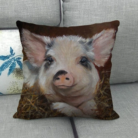 Artistic Animal Oil Painting Linen Decorative Pillowcase Cushion Cover For Sofa Bedroom Home Decor