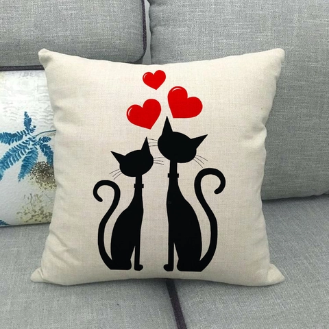 Linen Cat Pattern Throw Pillow Case Decorative Cushion Cover For Sofa Living Room Home Decor Cat Lovers Gift