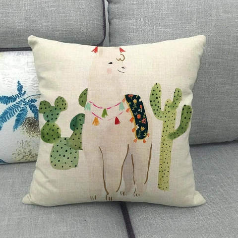 Aquarel Alpaca En Cactus Linnen Kussenhoes Vierkante Decoratieve Kussensloop Voor Sofa Couch Home Decor Geen Inzet