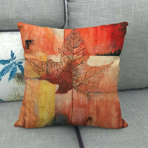 Herfst Oogst Linnen Kussensloop Thanksgiving Esdoornbladeren Pompoen Print Vierkante Kussenhoes Voor Bank Woonkamer Decor
