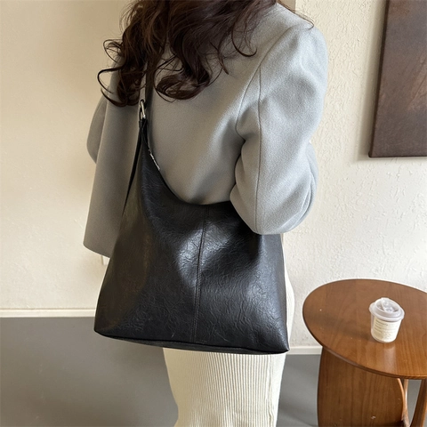 Bolso de Hombro para Mujer Gran Capacidad Vintage Cuero PU Bolso Tote Color Sólido Bolso Hobo Correa Ajustable para Diario