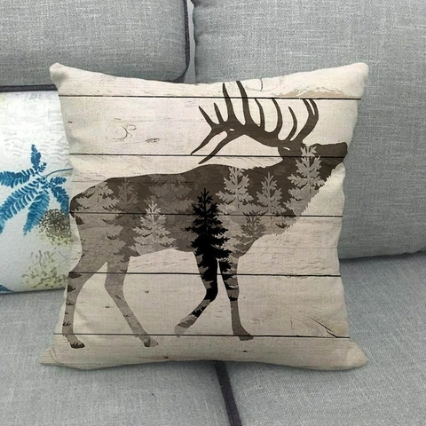 Taie d'Oreiller Silhouette d'Animaux Sauvages Grain de Bois Housse de Coussin Décorative Rustique Style Ferme