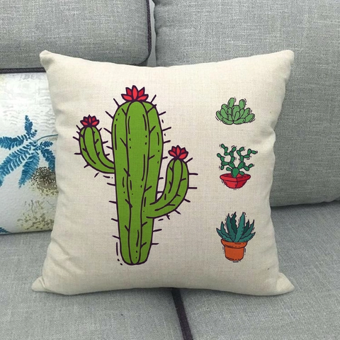 Cactus Succulent Linnen Decoratieve Kussensloop Kussenhoes Voor Sofa Woonkamer Vierkant Tropisch Plantenpatroon Woondecoratie