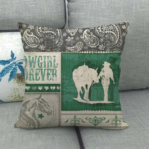 Vintage Western Cowboy Style Linen Decorative Pillow Case Cowgirl Horse Pattern Square Cushion Cover For Sofa Home Decor