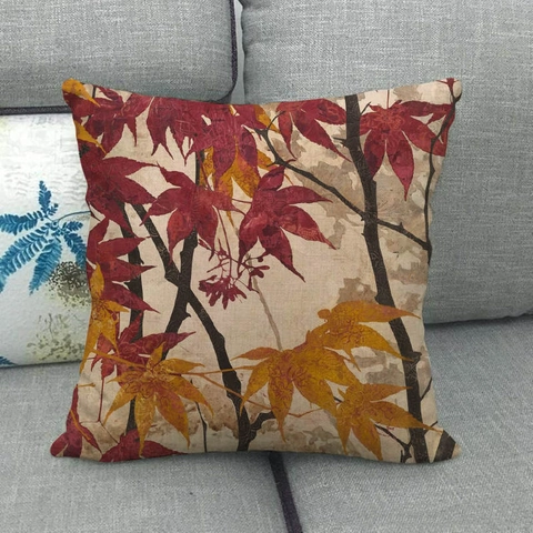 Leinen Kissenbezug Quadratisch Ölgemälde Ahornblatt Blumenmuster Künstlerischer Dekorativer Kissenhülle Für Sofa