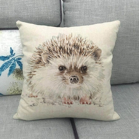 Funda De Cojín Animales Del Bosque Acuarela Lino Cuadrada Para Sofá Decoración Hogar Granja Rústica Erizo Zorro Búho