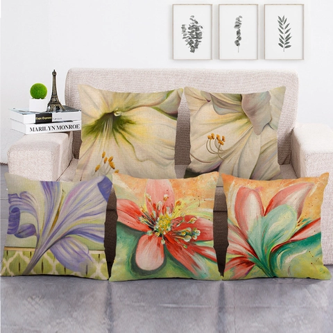 Vintage Ölgemälde Blume Deko Kissenbezug Leinen Baumwolle Mischung Kissenhülle Für Sofa Couch Home Decor Künstlerisch