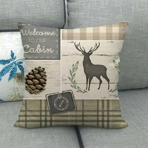 Decoratieve Kussensloop Linnen Vierkant Rustieke Boerderij Bostuindieren Print Hut Thema Voor Bank Woonkamer