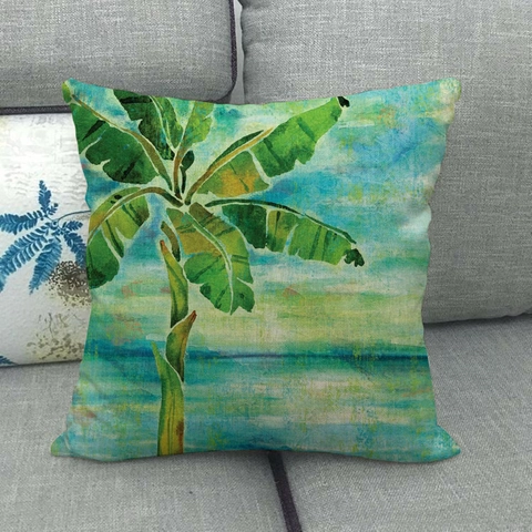 Tropical Palm Tree Cushion Cover Linen Vintage Oil Painting Decorative Pillow Case For Sofa Living Room Home Decor