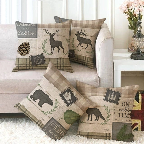 Decoratieve Kussensloop Linnen Vierkant Rustieke Boerderij Bostuindieren Print Hut Thema Voor Bank Woonkamer