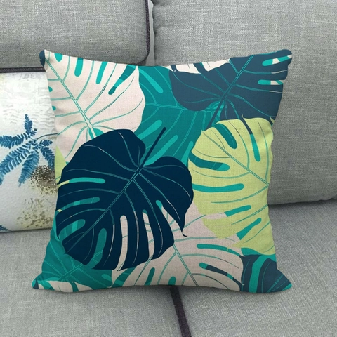 Taie d'Oreiller Décorative en Lin Plante Tropicale Feuille de Monstera pour Canapé Salon Décoration de Maison Housse de Coussin Carrée