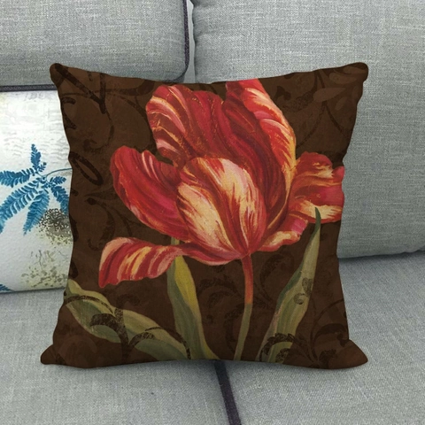 Vintage Oil Painting Floral Linen Pillowcase Square Retro Flower Pattern Cushion Cover Decorative Throw Pillow Case Home Decor 45x45cm