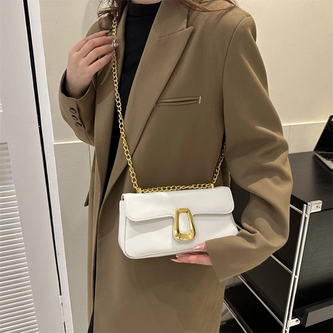 Borsa a Tracolla da Donna alla Moda in Pelle PU Piccola Quadrata con Cinturino a Catena e Fibbia in Metallo Borsa Giornaliera