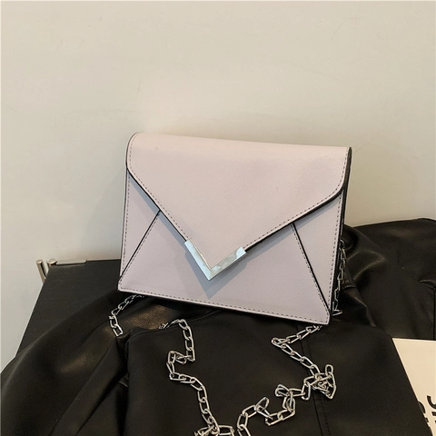 Women Envelope Crossbody Bag PU Leather Metal Chain Strap V-Shaped Buckle Retro Small Square Shoulder Purse Chic Casual