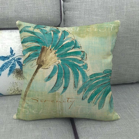 Vintage Leinen Kissenbezug Dekorativer Quadratischer Kissenhülle Mit Blauem Gänseblümchen Blumenmuster Schriftzug Druck Für Wohnzimmer Sofa Wohnkultur