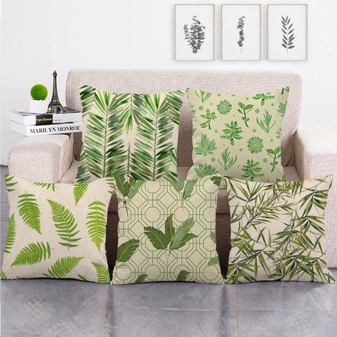 Tropische Pflanze Bananenblatt Leinen Dekorative Kissenbezüge Quadratische Kissenhüllen Für Sofa Couch Wohnzimmer Deko