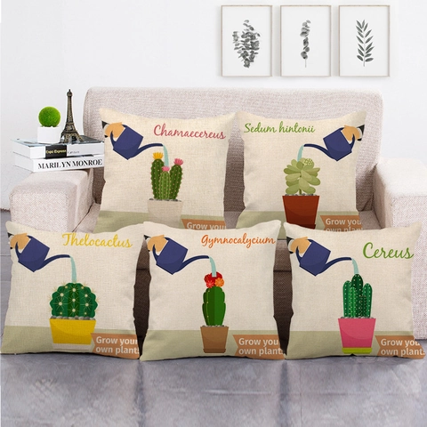 Fodera Per Cuscino Con Motivo Cactus E Piante Grasse Lino Quadrata Federa Per Divano Decorazione Casa Stile Giardino