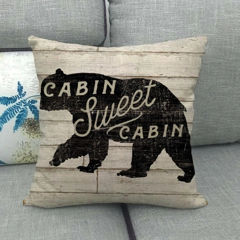 Rustikale Kissenbezüge Aus Leinen Mit Holzmaserung Vintage Wildtiere Hirsch Bär Silhouette Landhaus Dekokissenbezug