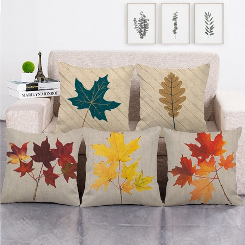 Herfst Esdoornblad Botanische Print Linnen Kussenhoezen Rustieke Dankzeggingsdag Decoratieve Sierkussenhoezen Voor Woonkamer Bank