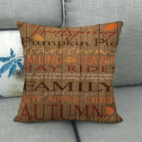 Kussenhoes Linnen Herfst Thanksgiving Pompoen Letter Print Vierkant Decoratieve Kussensloop Bank Huis Decoratie Retro Muziek