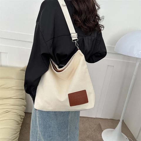 Bolso Tote de Lona Minimalista Para Mujer Gran Capacidad Bolso de Hombro Con Asas de Cuero Sintético Correa Ajustable Bolso Casual