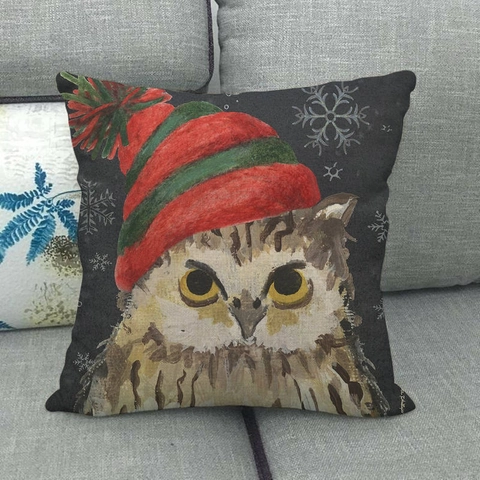 Funda De Cojín Navideño Lino Algodón Cuadrado Dibujos Animados Reno Pingüino Muñeco De Nieve Invierno Nórdico Sofá Hogar