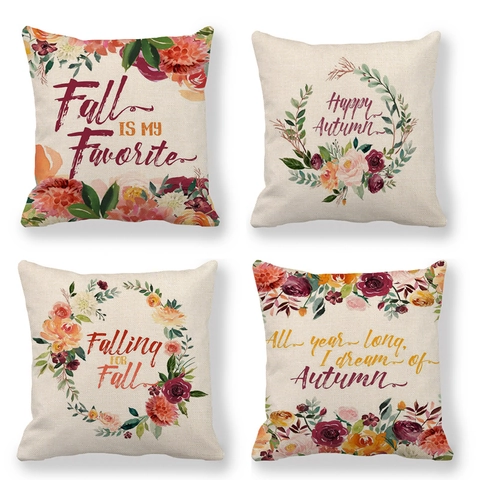 Herbstblumen Leinen Deko Kissenbezüge Falling For Fall Happy Autumn Slogan Kissenhüllen Für Zuhause Deko