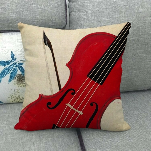 Federa per Cuscino in Lino a Tema Musica Vintage Strumenti Musicali Stampa Pianoforte Chitarra Copricuscino Artistico Decorativo per Divano di Casa