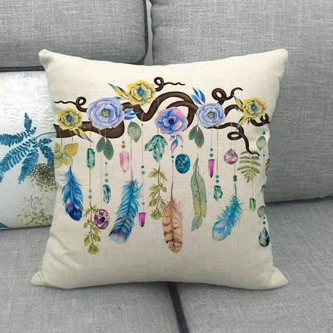 Funda de Cojín de Lino Boho Patrón Floral Suculenta de Acuarela Funda de Almohada Cuadrada Decorativa Para Sala de Estar Dormitorio Sofá Decoración