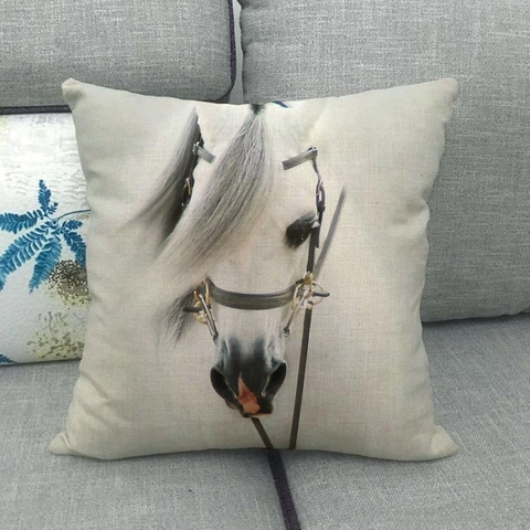 Housse de Coussin Décorative en Lin Pastoral avec Motif de Cheval Photographie d'Animaux Réaliste pour Canapé Salon Décoration Maison