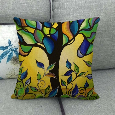 Fodera per Cuscino in Lino con Alberi della Foresta Dipinti Stile Pittura a Olio Artistica Decorativa per Divano Soggiorno