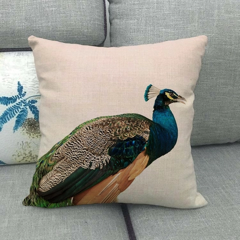 Leinen Kissenbezug Dekorativ Künstlerisch Wildtier Muster Löwe Elefant Vogel Quadratisch Sofa Haus Deko