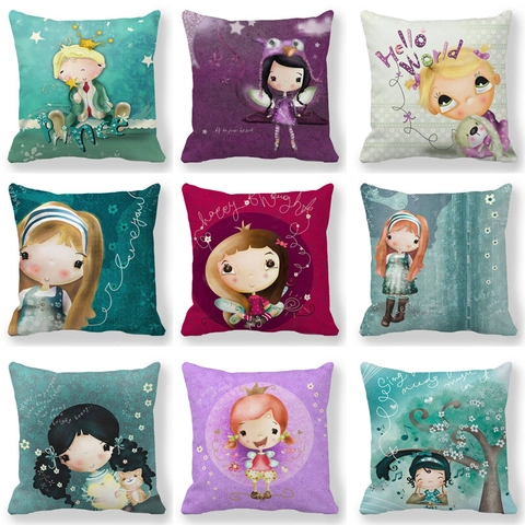 Federa Decorativa Con Illustrazione Di Ragazza Cartone Animato Pelle Di Pesca Morbida Copricuscino Quadrato Per Divano Letto Casa