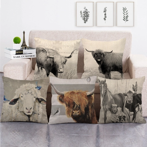 Schotse Hooglander Schaap Dierenprint Linnen Decoratieve Kussenhoes Vierkant Kussensloop Voor Thuis Sofa Woonkamer Decor