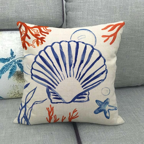 Fodera Per Cuscino Tema Oceano Lino Conchiglia Vita Marina Stampa Federa Decorativa Per Divano Soggiorno