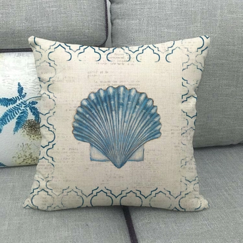 Marine Style Linen Decorative Throw Pillow Cover Shell Sea Star Coral Pattern Square Cushion Case For Sofa Bed Home Decor