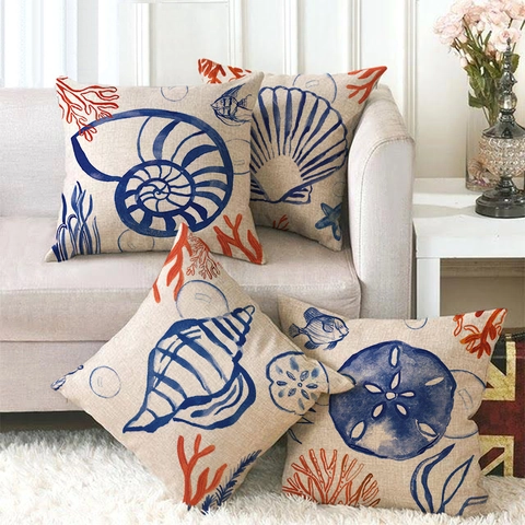 Fodera Per Cuscino Tema Oceano Lino Conchiglia Vita Marina Stampa Federa Decorativa Per Divano Soggiorno