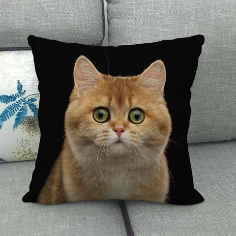 Kat Portret Linnen Kussensloop Realistische Dierenprint Vierkante Decoratieve Kussenhoes Voor Bank Huis
