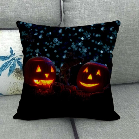 Halloween Linen Throw Pillow Case Jack-O-Lantern Bat Print Decorative Square Cushion Cover For Sofa Living Room Home Decor