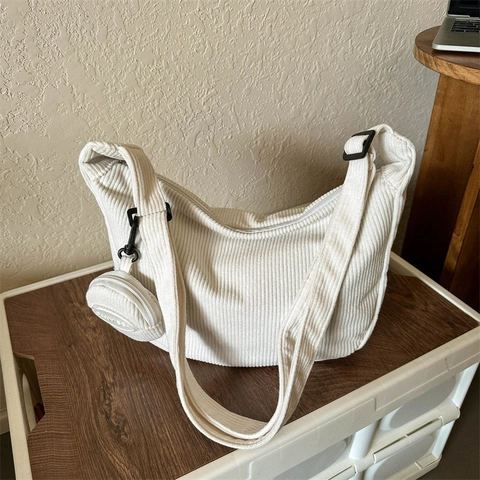 Vintage Corduroy Shoulder Bag For Women Minimalist Hobo Bag With Mini Pouch Large Capacity Crossbody Bag Daily Commute Tote