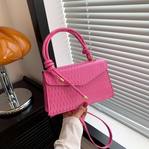 Women Shoulder Bag PU Leather Pleated Ripple Texture Handbag With Knot Handle And Adjustable Strap Trendy Crossbody