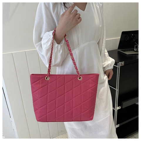 Borsa Tote Trapuntata a Rombi da Donna Grande Capacità in Pelle PU Borsa a Tracolla con Catena Casual Versatile