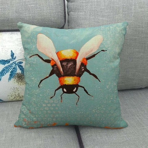 Linen Bee Honeycomb Decorative Pillowcase Square Cushion Cover For Sofa Bedroom Home Decor Rustic Insect Printed Case