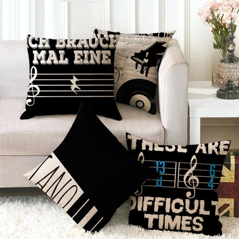 Modern Minimalist Music Piano Note Vinyl Record Printed Linen Cushion Cover For Home Sofa Decor Musicians Artistic Gift