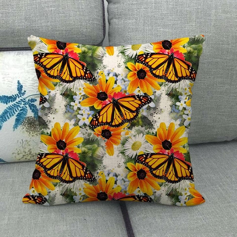 Leinen Schmetterling Dekokissenbezug Vintage Blumen Kissenhülle Rustikaler Insekten Druck Quadratischer Kissenbezug Wohnkultur